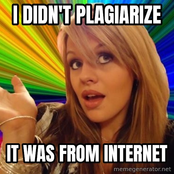 Dumb Blonde meme: i didn't plagiarize / it was from internet