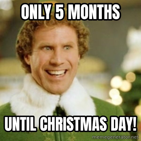 Buddy the Elf meme: ONLY 5 MONTHS / UNTIL CHRISTMAS DAY!