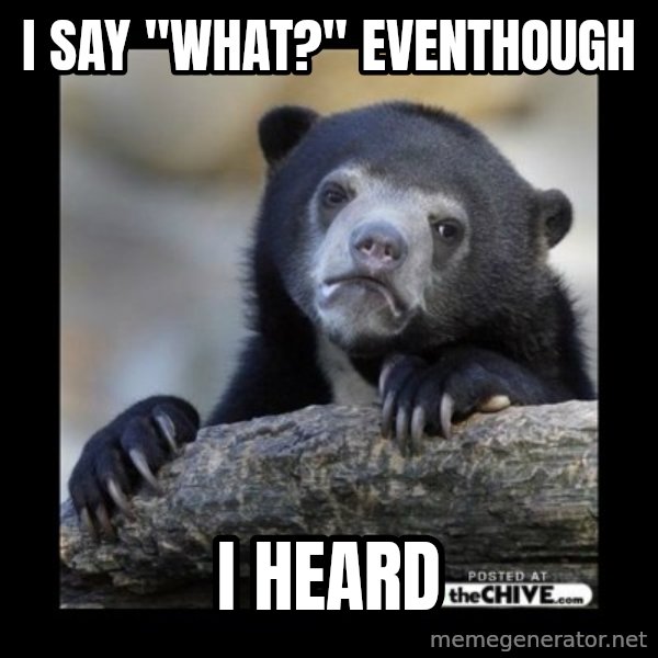 sad bear meme: I say "what?" eventhough / i heard