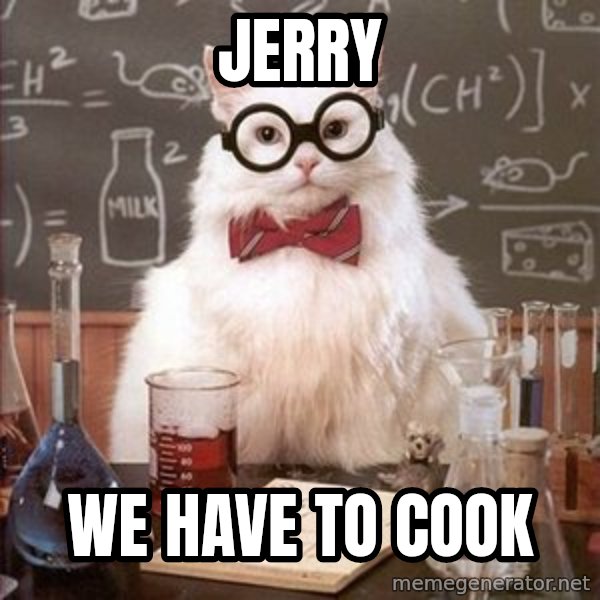Chemistry Cat meme: Jerry / We have to cook