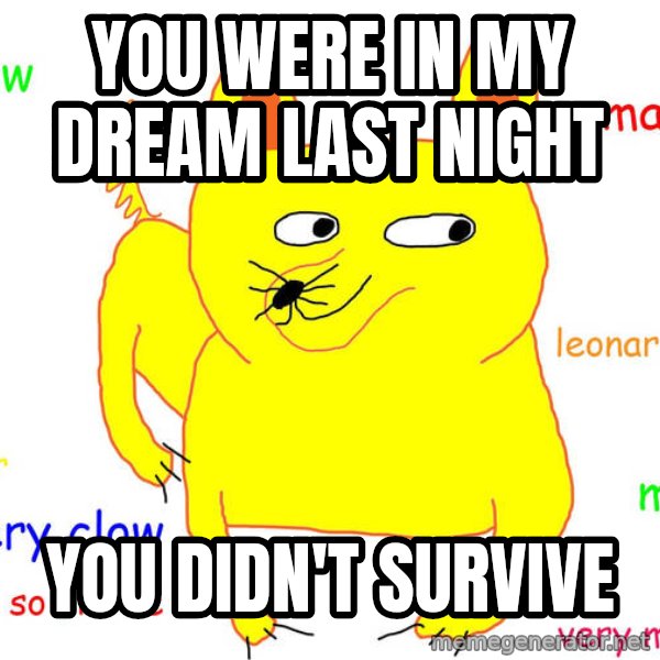 Grumpy Cat  meme: You were in my dream last night / You didn't survive