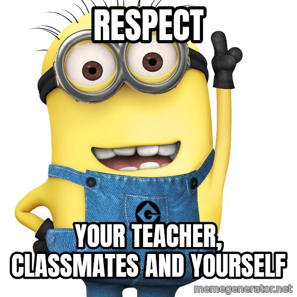 Despicable Me Minion meme: Respect / Your Teacher, Classmates and Yourself