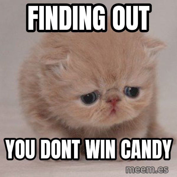 Super Sad Cat meme: finding out / you dont win candy