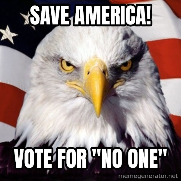 American Pride Eagle meme: save america! / Vote for "NO one"