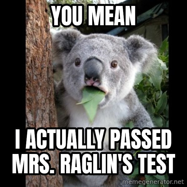 Koala can't believe it meme: You mean / i actually passed mrs. raglin's test
