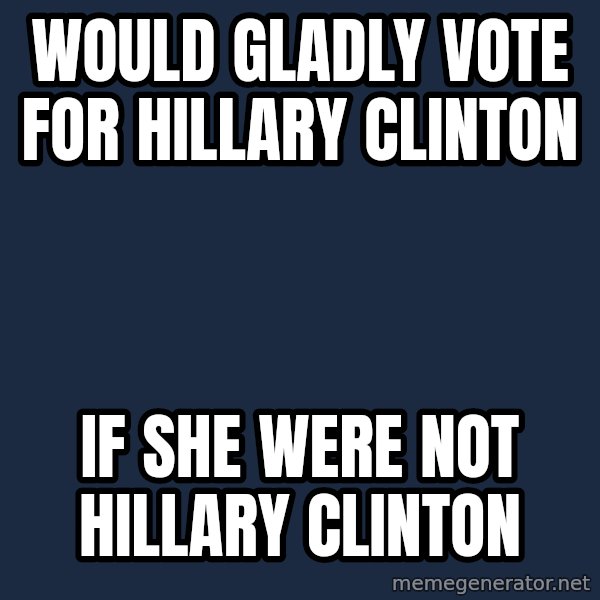 Grumpy Cat  meme: would gladly vote for hillary clinton / if she were not hillary clinton