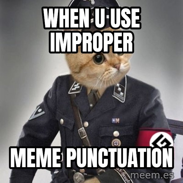 Nazi Cat meme: when u use improper / meme punctuation