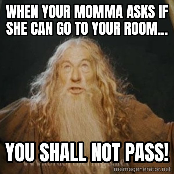 You shall not pass meme: When your momma asks if she can go to your room... / YOU SHALL NOT PASS!