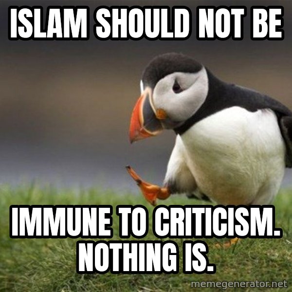 Unpopular Opinion Puffin meme: islam should not be / immune to criticism. nothing is.