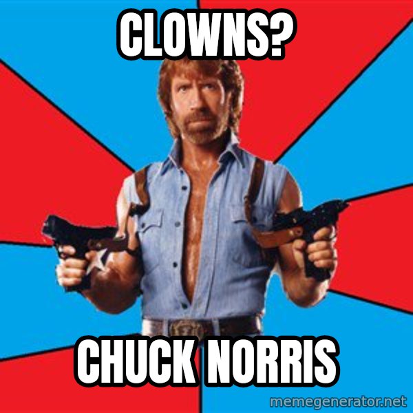 Chuck Norris  meme: clowns? / chuck norris
