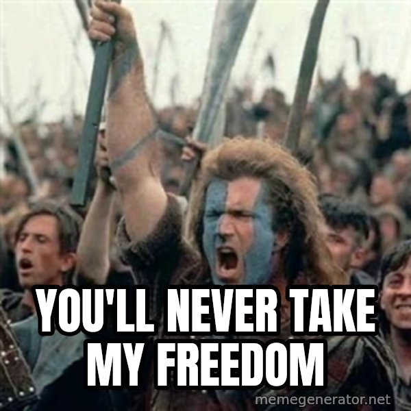 William Wallace braveheart mel gibson lol meme: You'll never take my freedom