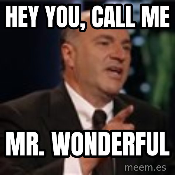 Shark Tank Kevin OLeary meme: Hey You, Call me / MR. Wonderful