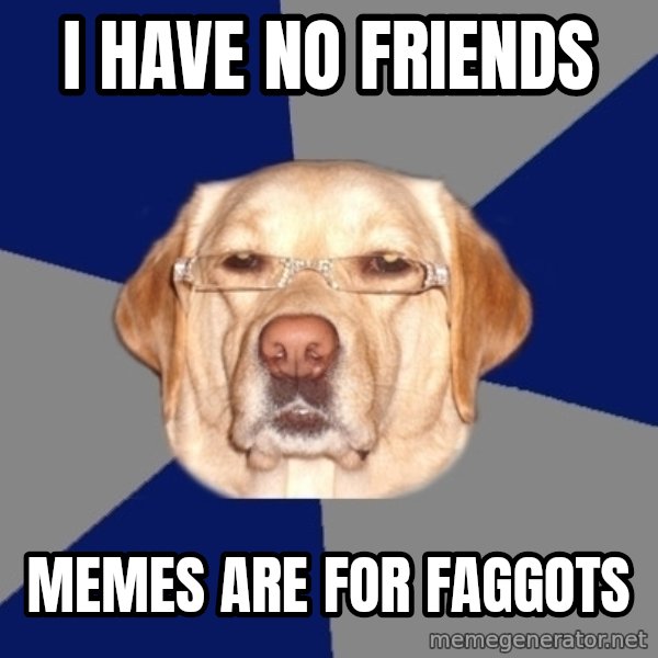 Racist Dog meme: I have no friends / Memes are for faggots