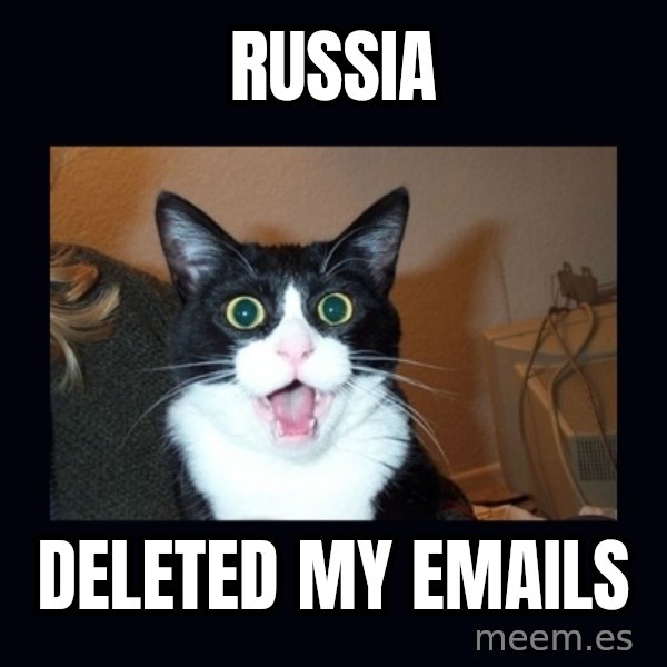 shocked cat meme: Russia / Deleted my emails