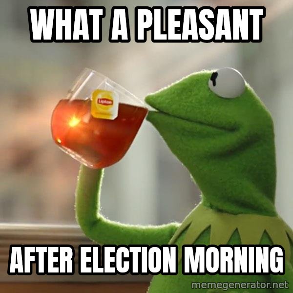 Kermit The Frog Drinking Tea meme: what a pleasant / after election morning
