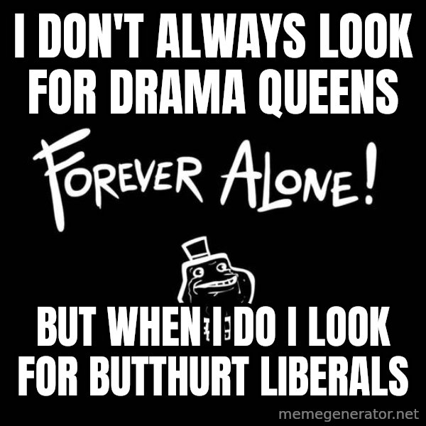 The Most Interesting Man In The World meme: i don't always look for drama queens / but when i do i look for butthurt liberals