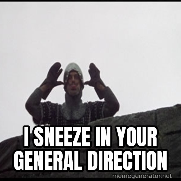 Monty Python French Knight Taunt meme: I sneeze in your general direction