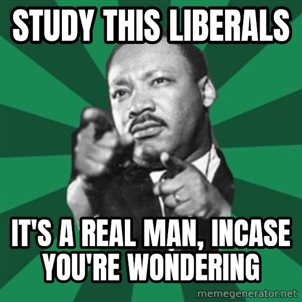 Martin Luther King jr.  meme: Study this liberals / It's a real man, incase you're wondering