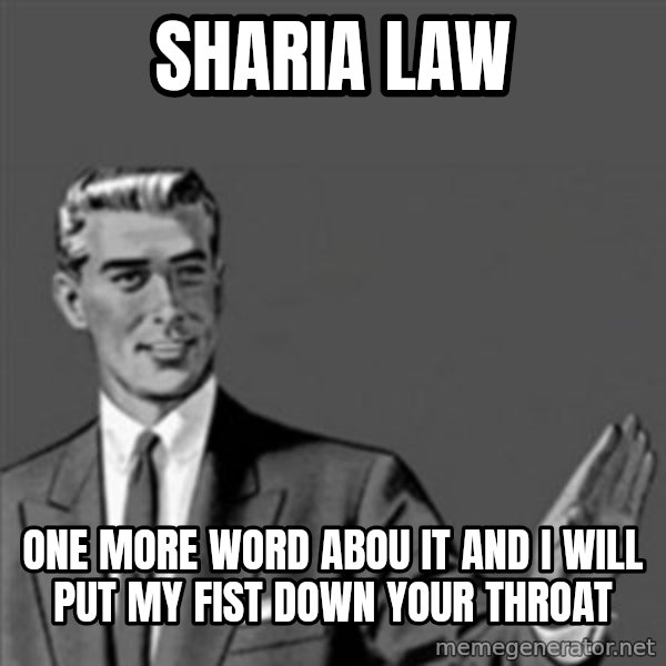 Correction Guy meme: sharia law / one more word abou it and i will put my fist down your throat