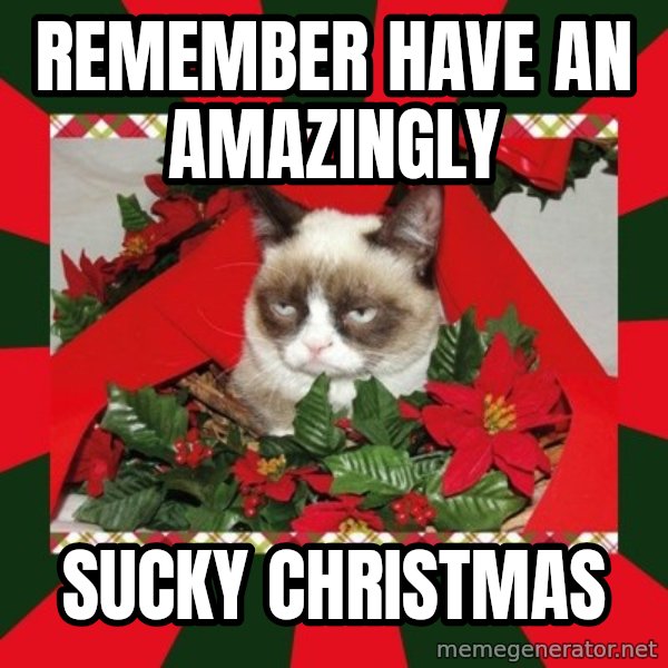GRUMPY CAT ON CHRISTMAS meme: remember have an amazingly / sucky christmas