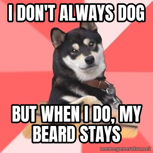 Cool Dog meme: i don't always dog / but when i do, my beard stays