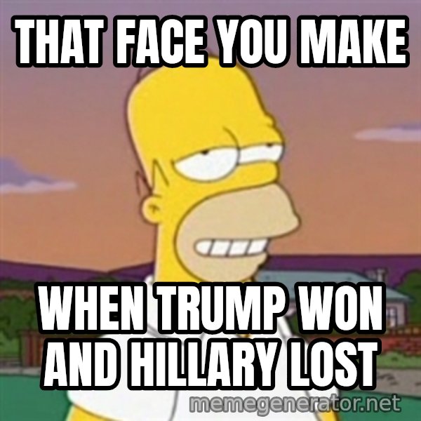 Homer MMM meme: that face you make / when trump won and Hillary lost