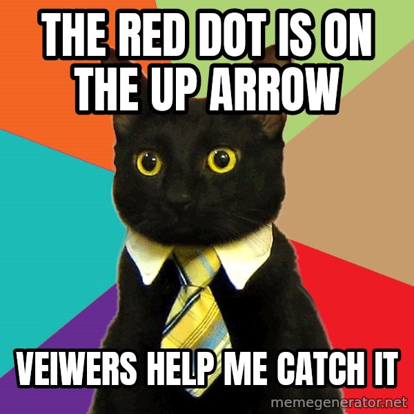 Business Cat meme: The red dot is on the up arrow / veiwers help me catch it