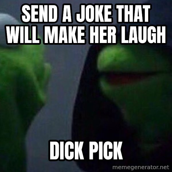 Evil kermit meme: Send a joke that will make her laugh / Dick pick