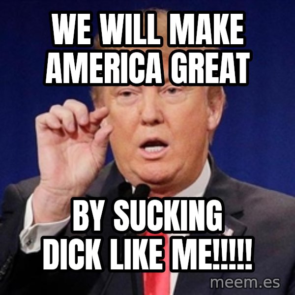 Donald Trump Size meme: we will make america great / BY SUCKING DICK LIKE ME!!!!!