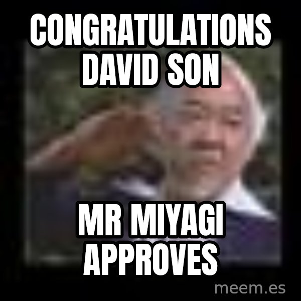 Mr Miyagi meme: Congratulations David son / Mr miyagi approves