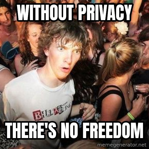 Sudden Realization Ralph meme: without privacy / there's no freedom