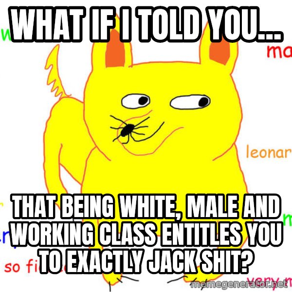 What If I Told You meme: what if i told you... / that being white, male and working class entitles you to exactly jack shit?