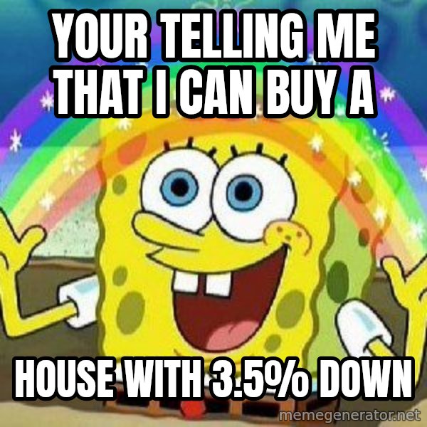 Imagination meme: Your telling me that I can buy a / house with 3.5% down