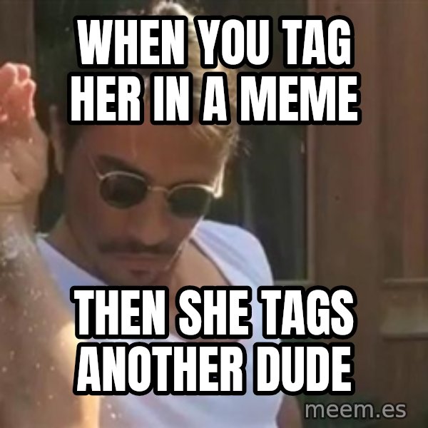 salt bae meme: When you tag her in a meme / Then she tags another dude
