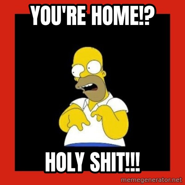 Homer retard meme: You're home!? / Holy shit!!!