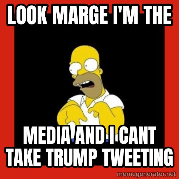 Homer retard meme: Look marge i'm the / media and i cant take Trump tweeting