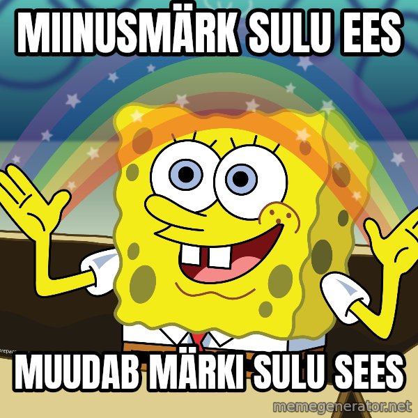 spongebob rainbow meme: Miinusmärk sulu ees / muudab märki sulu sees