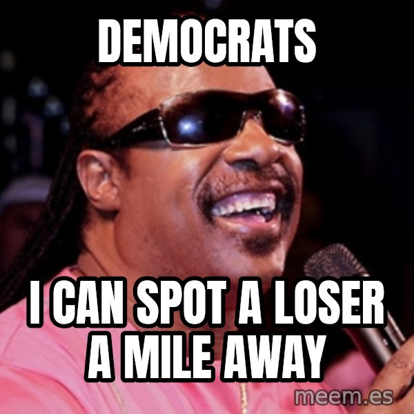stevie wonder meme: democrats / i can spot a loser a mile away