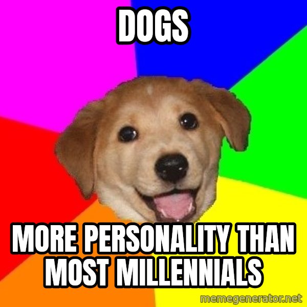 Advice Dog meme: dogs / more personality than most millennials