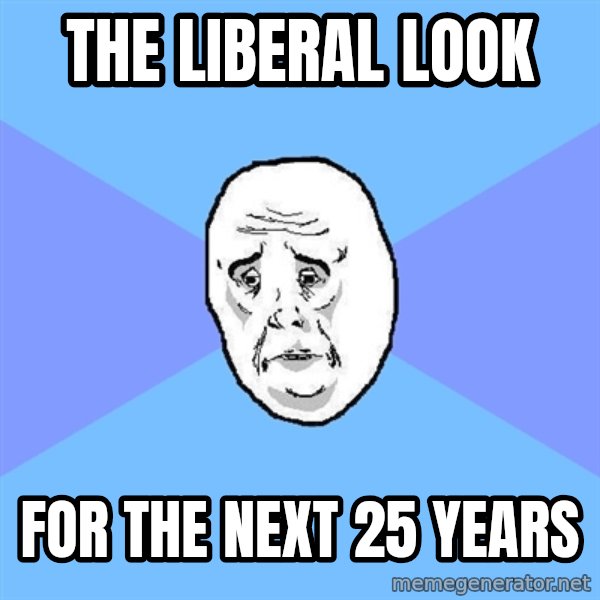 Okay Guy meme: THE LIBERAL LOOK / FOR THE NEXT 25 YEARS