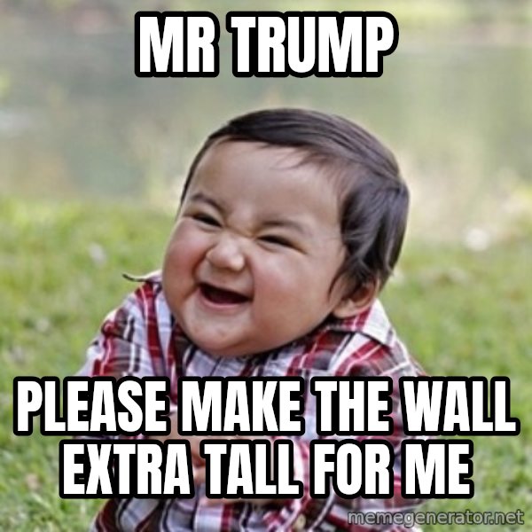 evil toddler kid2 meme: mr trump / please make the wall extra tall for me