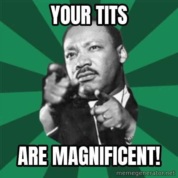 Martin Luther King jr.  meme: your tits / are magnificent!