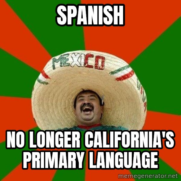 Successful Mexican meme: spanish / no longer california's primary language