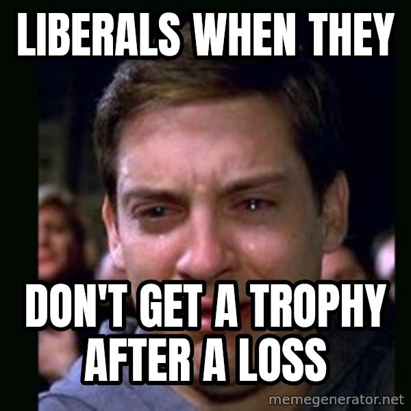 crying peter parker meme: Liberals when they / Don't get a trophy after a loss