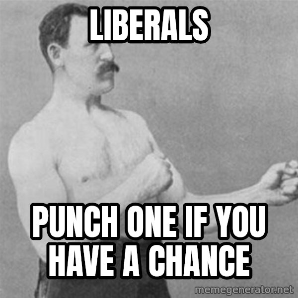overly manlyman meme: liberals / punch one if you have a chance