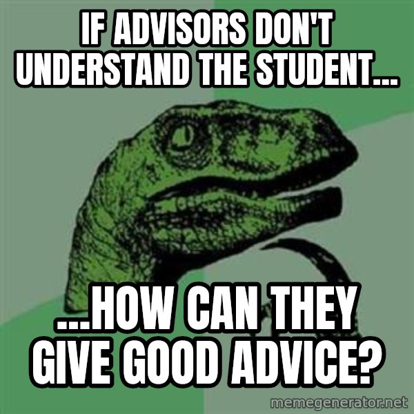 Philosoraptor meme: If advisors don't understand the student... / ...how can they give good advice?