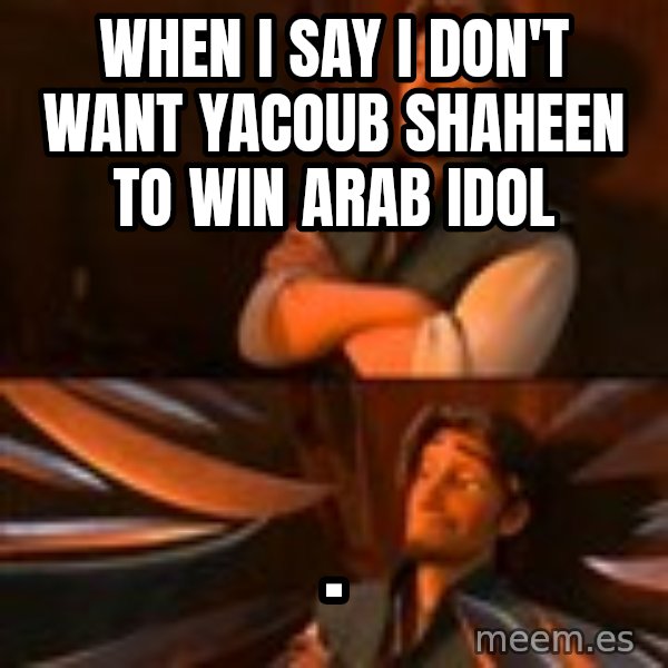 flynn rider swords meme: When i say i don't want Yacoub Shaheen to win Arab Idol / .