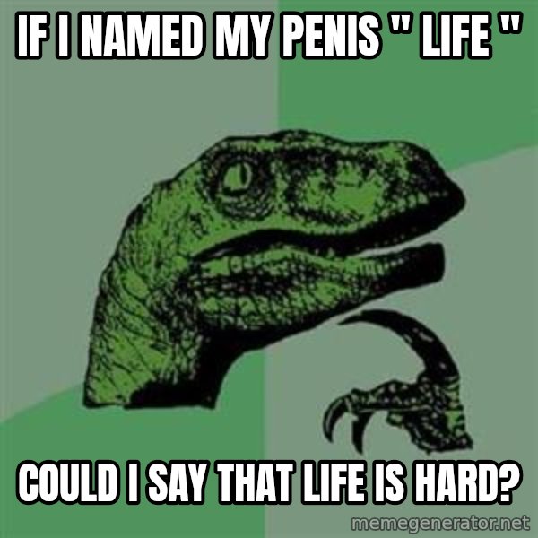 Philosoraptor meme: If i named my penis " life " / Could i say that life is hard?