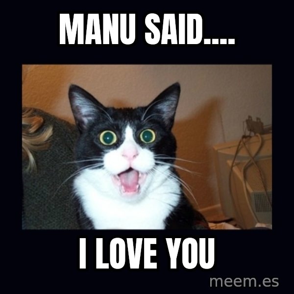 shocked cat meme: manu said.... / i love you