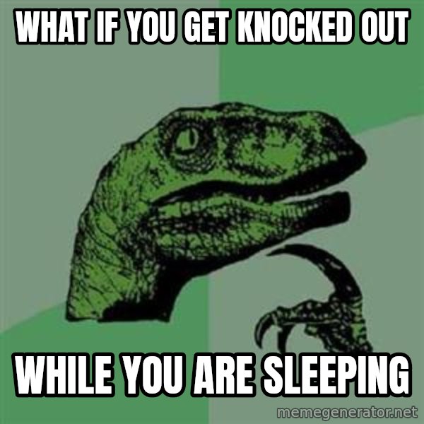 Philosoraptor meme: What if you get knocked out / While you are sleeping